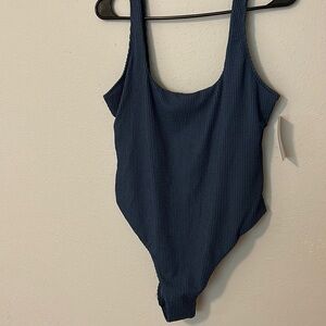 NWT Camille one piece swimsuit. Dark blue textured fabric, women’s size Large.